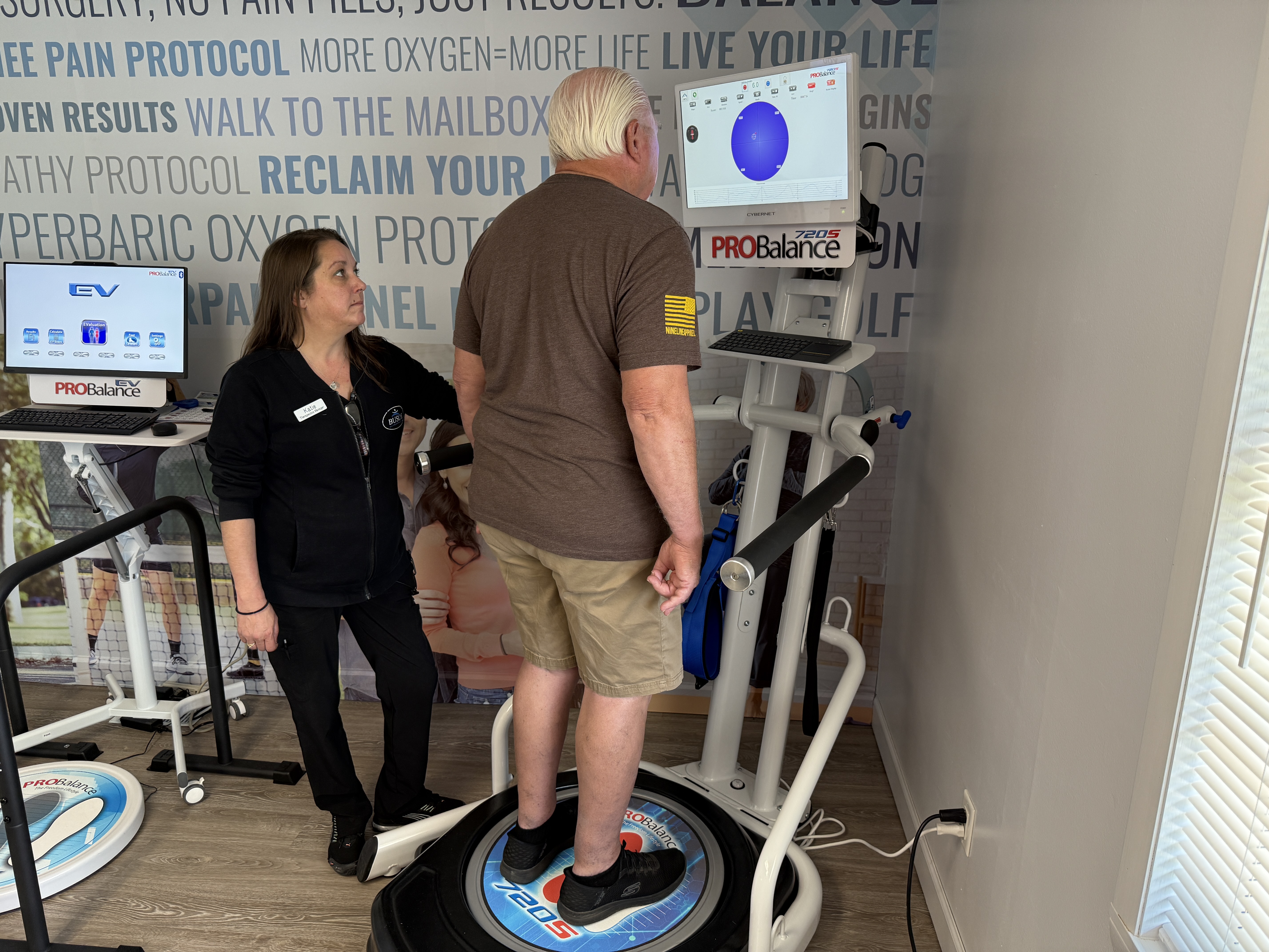 Patient working on stability and balance training at Busch Chiropractic